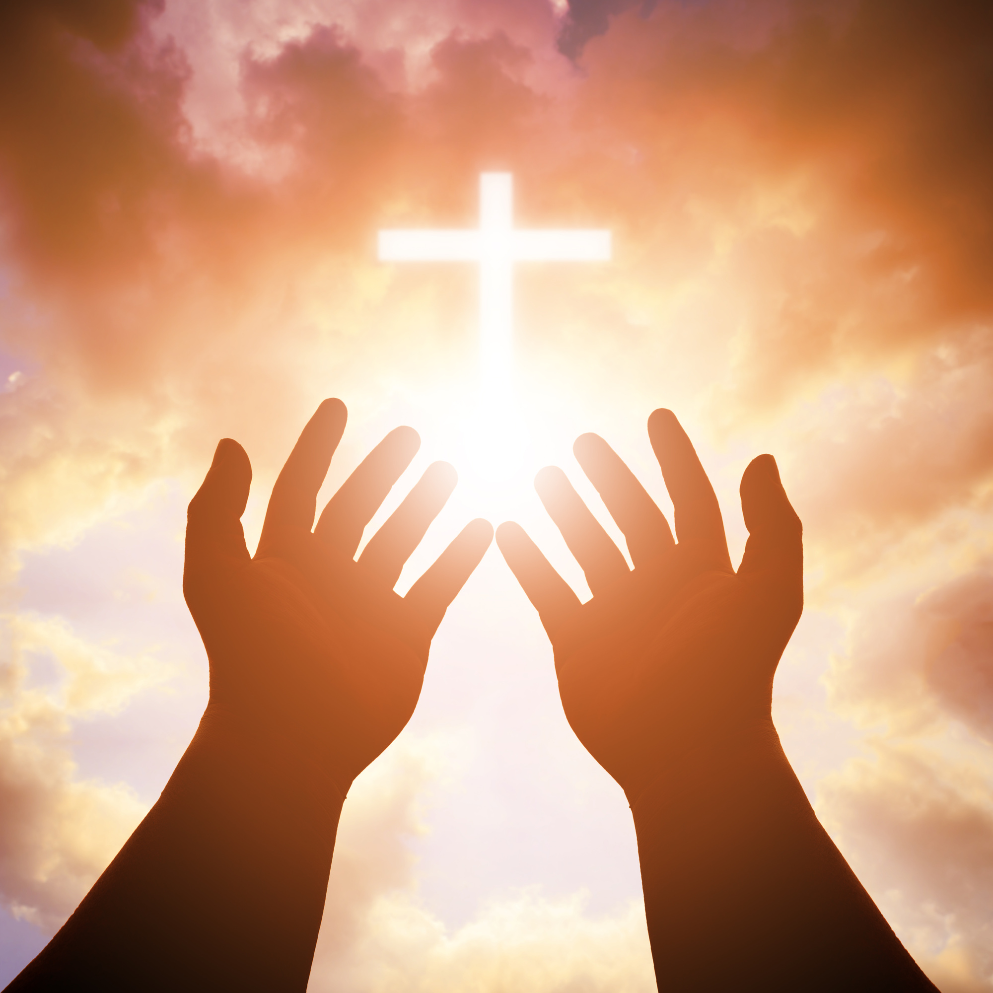 Christian man with open hands worship christian. Eucharist Therapy Bless God Helping Repent Catholic Easter Lent Mind Pray. Christian concept background.